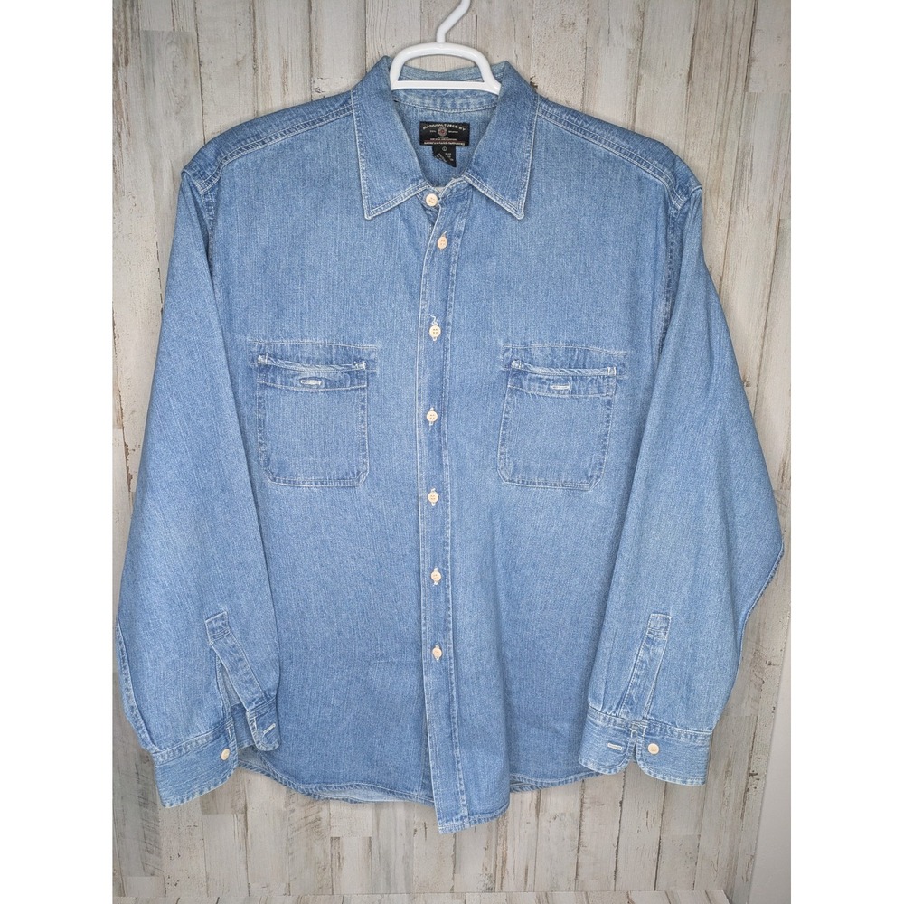 Vintage American Eagle Denim Button Shirt‎ Mens Large Long Sleeve Pockets Blue